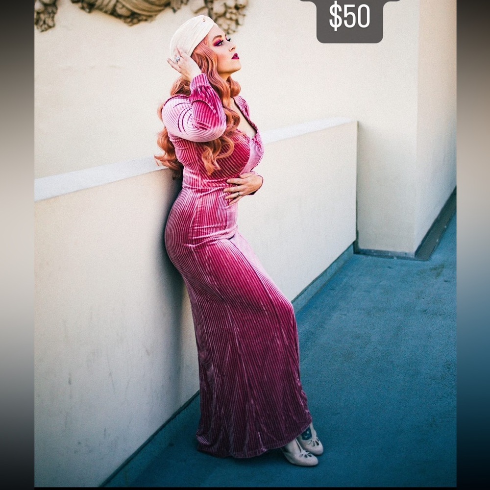 Unique Vintage Pink Velvet Dress